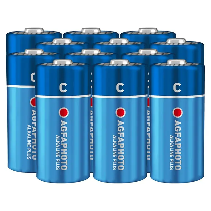 Agfaphoto Batterie - Baby C, Alkali-Mangan, 1,5 V, 12 Stk. - Abbildung von blauen AgfaPhoto Alkaline Plus C Batterien, die für zuverlässige Leistung in Geräten des täglichen Gebrauchs sorgen.