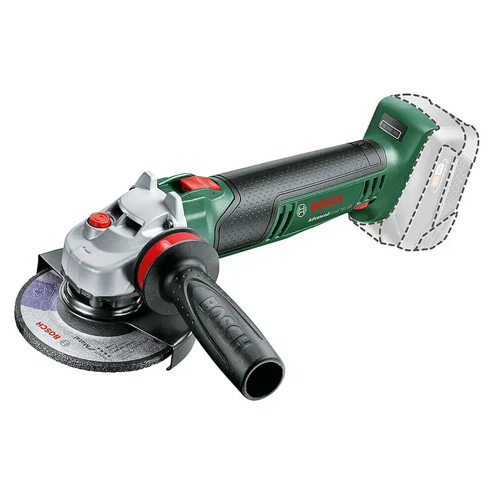 Bosch Power for All 18V Akku-Winkelschleifer AdvancedGrind 18V-80 - 18 V, Ohne Akku, 125 mm, 2.800 U/min - 12.000 U/min - Das Bild zeigt einen Akku-Winkelschleifer von Bosch, Modell AdvancedGrind 18V-80, ideal für Schleifarbeiten. Ein vielseitiges Werkzeug für Heimwerker.