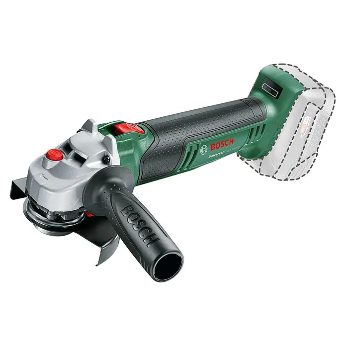 Bosch Power for All 18V Akku-Winkelschleifer UniversalGrind 18V-75 - Ohne Akku, Durchmesser Scheibe: 125 mm - Abbildung eines Bosch UniversalGrind 18V-75 Akku-Winkelschleifers. Kompaktes Design für vielseitige Schleifarbeiten.