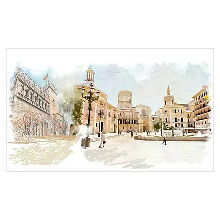 Cuadro pintado a mano Plaza Virgen Lonja Valencia