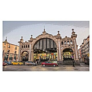 Cuadro pintado a mano Mercado Zaragoza (Ciudad, An x Al: 135 x 80 cm)
