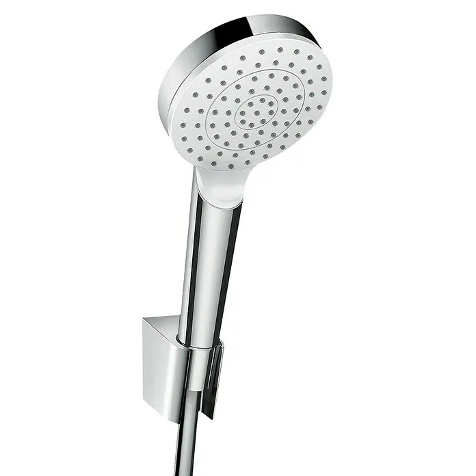 Hansgrohe Crometta Brause-Set 100 - Anzahl Strahlarten: 1 Stk., Durchmesser Handbrause: 10 cm, Chrom, Länge Brauseschlauch: 125 cm - Moderne Handbrause aus Chrom mit rundem Duschkopf und Halterung für eine komfortable und stilvolle Dusche.