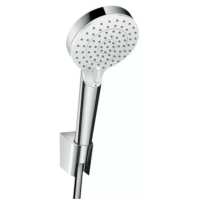 Hansgrohe Crometta Brause-Set 100 - Anzahl Strahlarten: 2 Stk., Durchmesser Handbrause: 10 cm, Chrom, Länge Brauseschlauch: 125 cm - Detailaufnahme