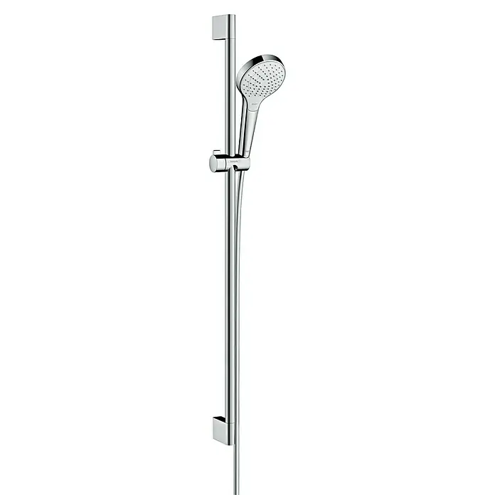 Hansgrohe Croma Select S Brausegarnitur 110 Vario - Lochabstand: 91,5 cm, Art Strahl: Rain, TurboRain, IntenseRain, Chrom/Weiß, Wassersparfunktion - Duschstangenset mit Handbrause: Hochwertige Duscharmatur mit verstellbarer Brause für ein optimales Duscherlebnis in Ihrem Badezimmer.