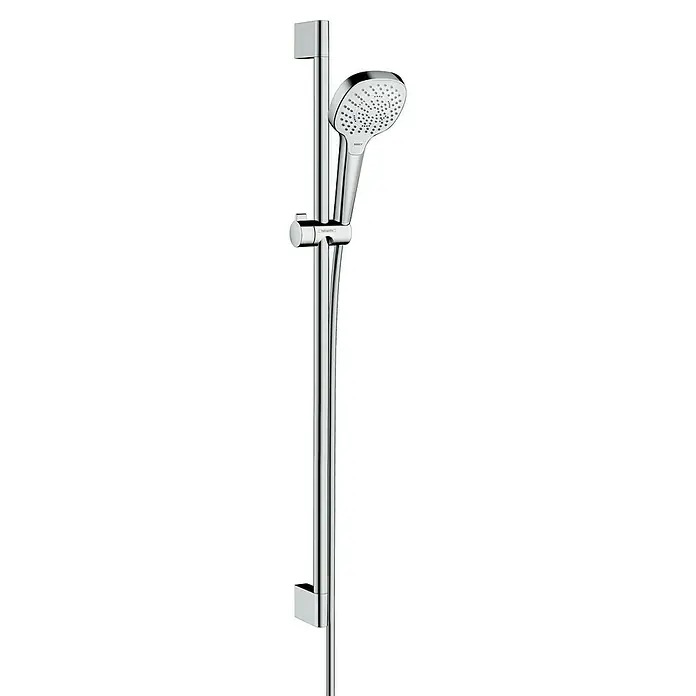 Hansgrohe Croma Select E Brausegarnitur 110 Multi - Lochabstand: 91,5 cm, Art Strahl: SoftRain, IntenseRain, Massagestrahl, Chrom/Weiß - Duschstangenset mit Handbrause. Das Set besteht aus einer verchromten Duschstange und einer Handbrause mit verschiedenen Strahlarten.