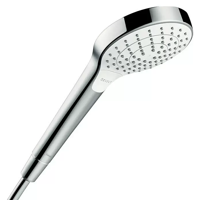 Hansgrohe Croma Select S Handbrause Vario - Anzahl Strahlarten: 3 Stk., Weiß/Chrom - Verchromte Handbrause mit weißem SELECT-Knopf und Duschdüsen.