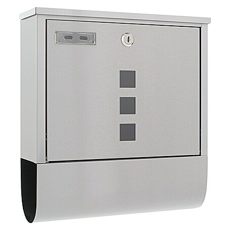 Rottner Wandbriefkasten Costa (L x B x H: 305 x 335 x 100 mm, Edelstahl, Edelstahl, Zeitungsfach)