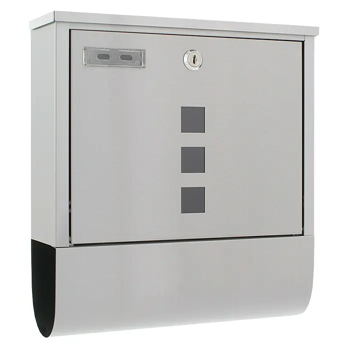 Rottner Wandbriefkasten Costa - L x B x H: 305 x 335 x 100 mm, Edelstahl, Edelstahl, Zeitungsfach - Dieser Briefkasten aus Metall bietet Sicherheit und Stil mit einem klaren Design, ideal für den modernen Hauseingang.