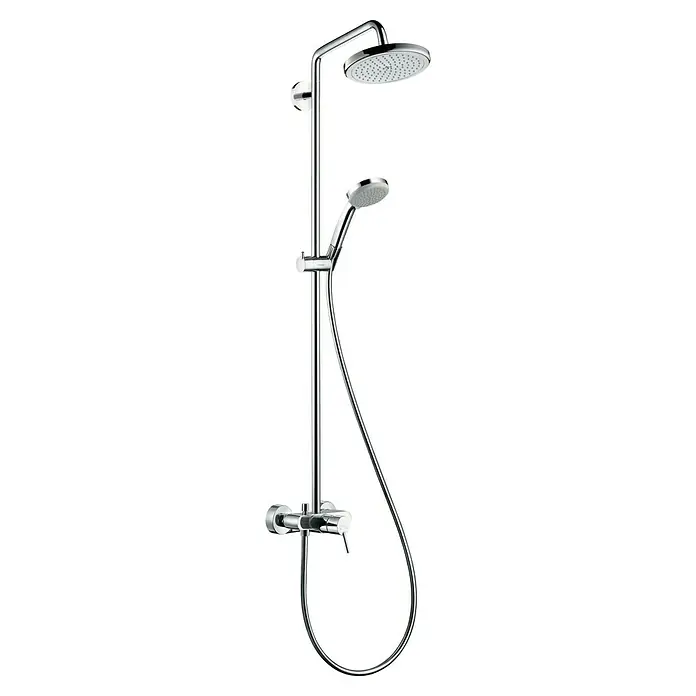 Hansgrohe Croma Duschsystem 220 - Mit Einhebelmischer, Lochabstand: 15 cm, Anzahl Strahlarten: 4 Stk., Chrom - Duschsäule mit Kopf- und Handbrause in Chrom-Optik. Modernes Design für ein komfortables Duscherlebnis im Badezimmer.