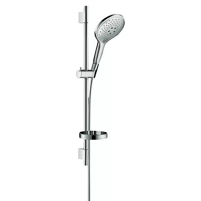 Hansgrohe Raindance Select S Brausegarnitur 150 - Lochabstand: 62,5 cm, Art Strahl: RainAir, CaresseAir, Mix, Chrom, Seifenschale - Detailaufnahme