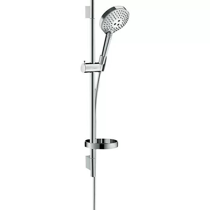 Hansgrohe Raindance Select S Brausegarnitur - Lochabstand: 625 cm, Chrom - Verchromtes Duschset mit Handbrause, Duschstange, Schlauch und rundem Seifenhalter.
