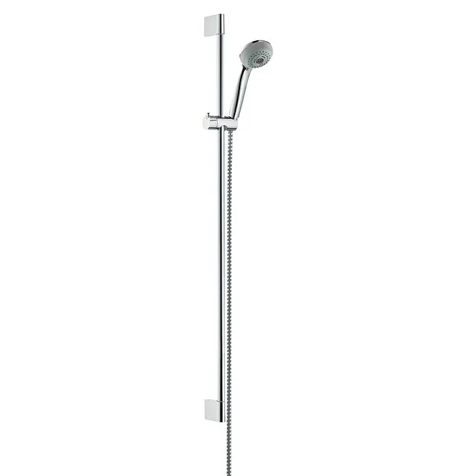 Hansgrohe Crometta 85 Brausegarnitur Multi - Lochabstand: 91,5 cm, Art Strahl: Normalstrahl, Massagestrahl, MonoRain, Chrom - Brausegarnitur mit verstellbarer Halterung für eine flexible Duschhöhe und komfortables Duscherlebnis. Moderne Badarmatur in Chrom.