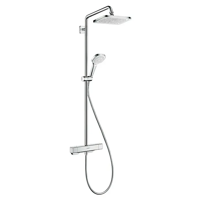 Hansgrohe Croma E Duschsystem 280 Eco - Lochabstand: 15 cm, Anzahl Strahlarten: 4 Stk., Chrom - Duschsystem mit Kopf- und Handbrause, modernes Design in Chromoptik. Ideal für ein stilvolles Duscherlebnis.