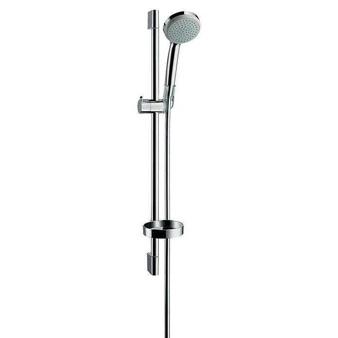 Hansgrohe Croma 100 Brausegarnitur Mono - Lochabstand: 62,5 cm, Art Strahl: Rain, Chrom - Duschset mit Brausestange, Handbrause und Brausehalter in Chrom. Das Set bietet Flexibilität und Komfort beim Duschen.