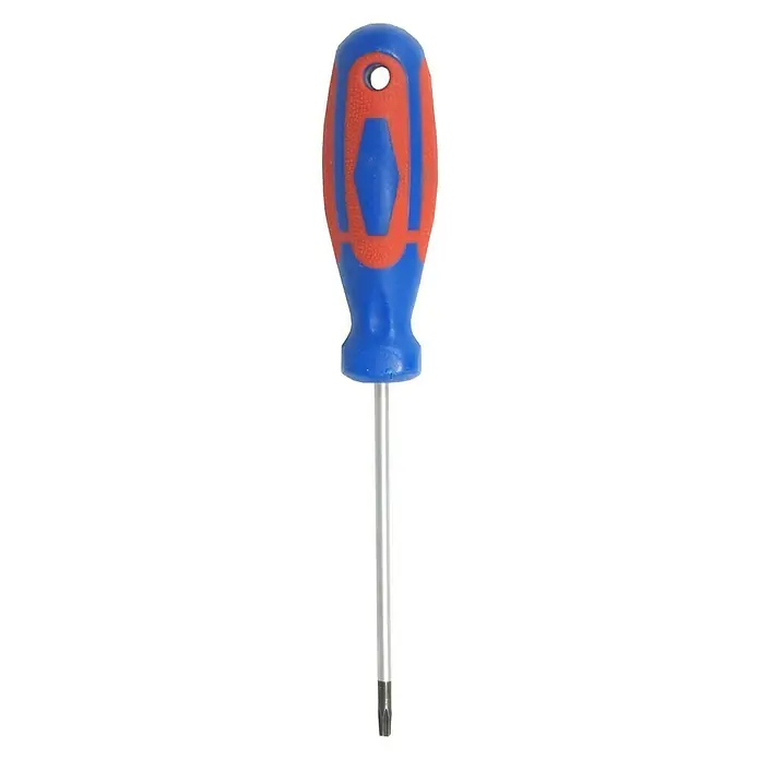 Connex Destornillador CPT312910 - TX 10 - Un destornillador con mango azul y rojo y eje plateado, ideal para diversas tareas de atornillado.