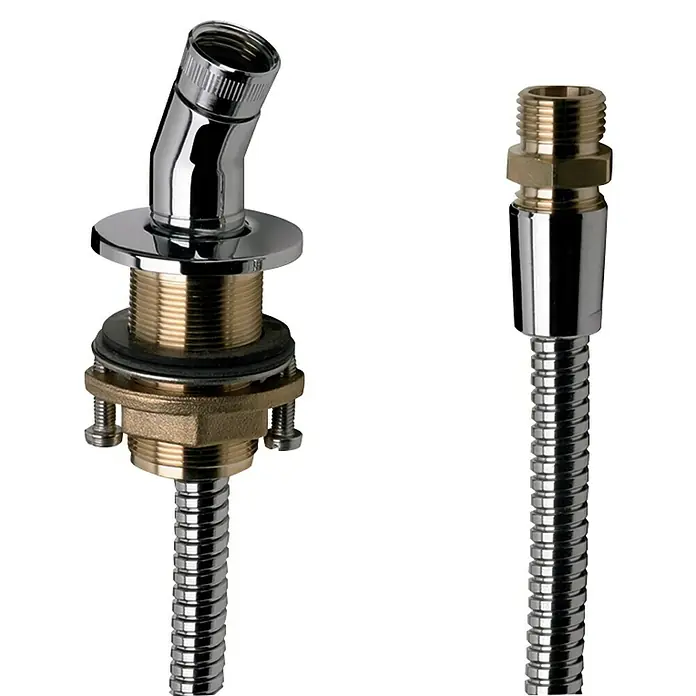 Hansgrohe Brausehalter zur Wannenrandmontage - Messing, Chrom - Produktbild von flexiblen Schlauchanschlüssen, ideal für Badezimmer- und Küchenarmaturen. Robuste Konstruktion für zuverlässige Wasserversorgung.
