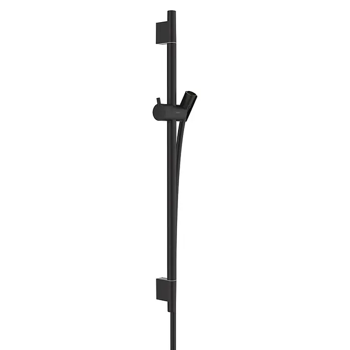 Hansgrohe Brausestange Unica S Puro - Höhe: 71,8 cm, Lochabstand: 62,5 cm, Schwarz - Schwarze Duschstange mit Halterung und Schlauchanschluss. Elegantes Design für moderne Badezimmer.