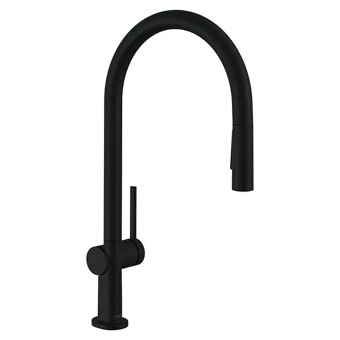 Hansgrohe Spültischarmatur Talis M54 210 - Anzahl Strahlarten: 2 Stk., Schwarz, Matt - Schwarzer Küchenhahn mit hohem Auslauf und seitlichem Hebel. Das Design ist modern und minimalistisch gehalten.