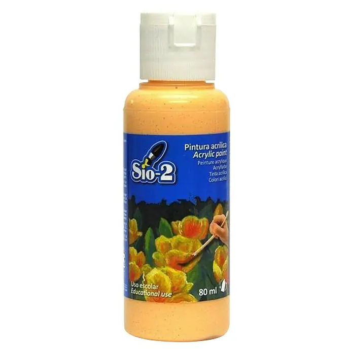 Pintura acrílica Sio-2 - Carne, 80 ml - Botella de 80 ml de pintura acrílica Sio-2 en un tono naranja vibrante, ideal para uso escolar y aficiones.