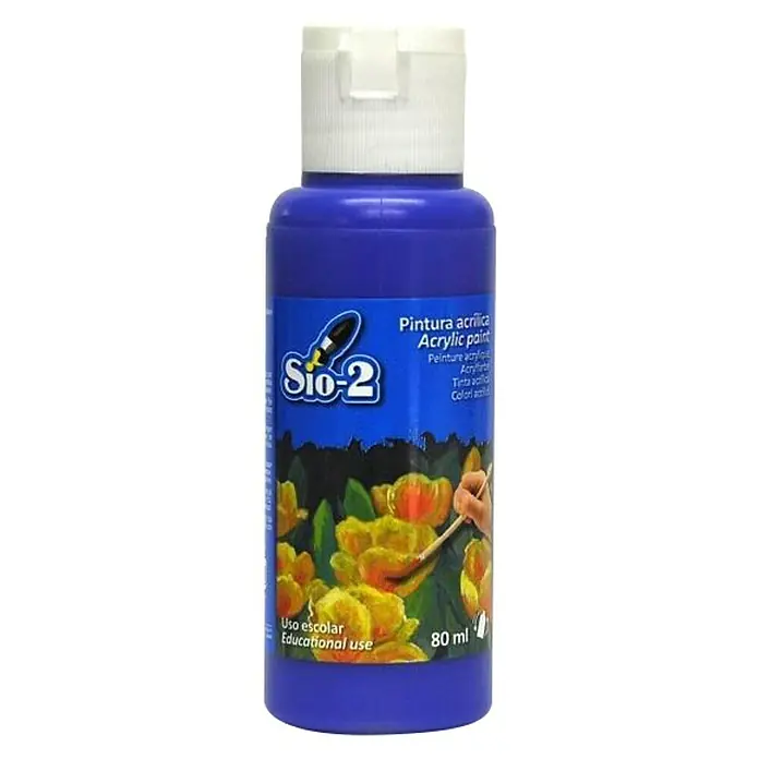 Pintura acrílica Sio-2 - Azul, 80 ml - Botella azul de pintura acrílica Sio-2, ideal para uso escolar y proyectos creativos, con una capacidad de 80 ml.