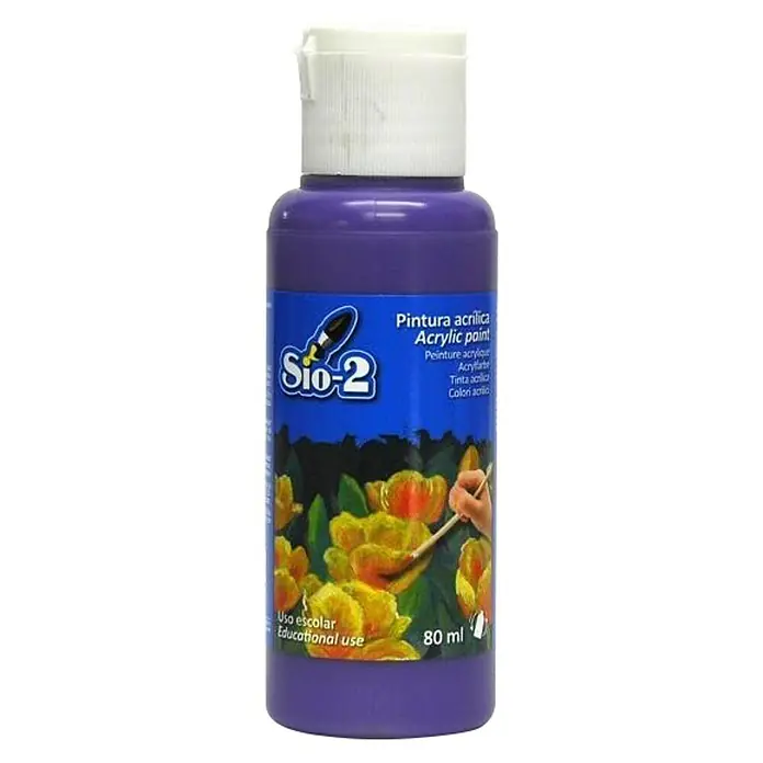 Pintura acrílica Sio-2 - Violeta, 80 ml - Una botella de pintura acrílica Sio-2 en color morado. Ideal para proyectos escolares y aplicaciones artísticas. Capacidad de 80 ml.