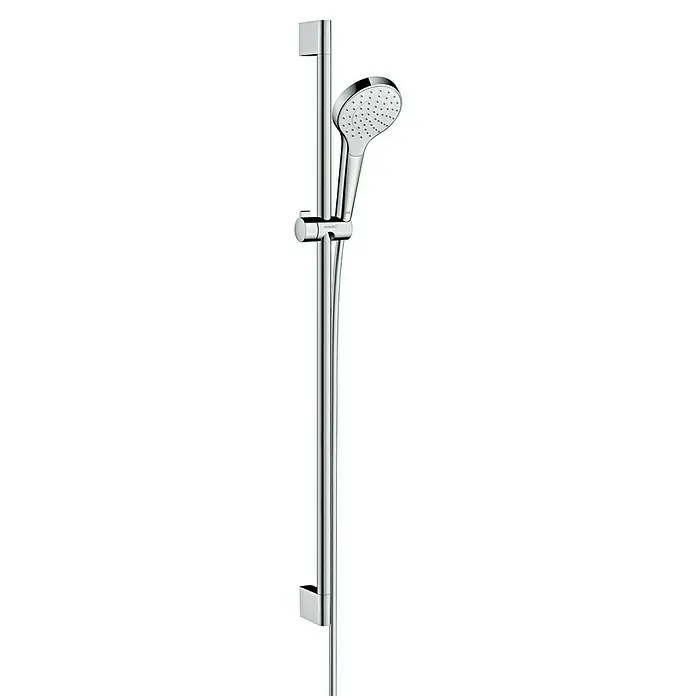 Hansgrohe Croma Select S Brausegarnitur 110 - Lochabstand: 91,5 cm, Art Strahl: Rain, Chrom/Weiß - Hansgrohe Duschstange mit Handbrause. Das verchromte Set mit höhenverstellbarer Brause bietet Flexibilität und Komfort beim Duschen.