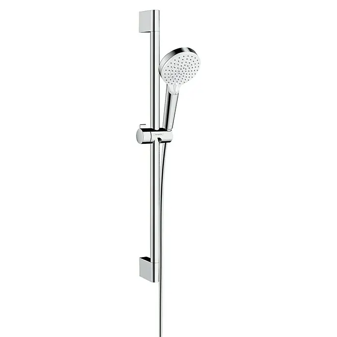 Hansgrohe Crometta Brausegarnitur 100 Vario - Lochabstand: 62,5 cm, Art Strahl: Rain, IntenseRain, Chrom - Duschstange mit Handbrause: Eine elegante und funktionale Lösung für Ihr Badezimmer, mit verstellbarer Höhe für optimalen Komfort.