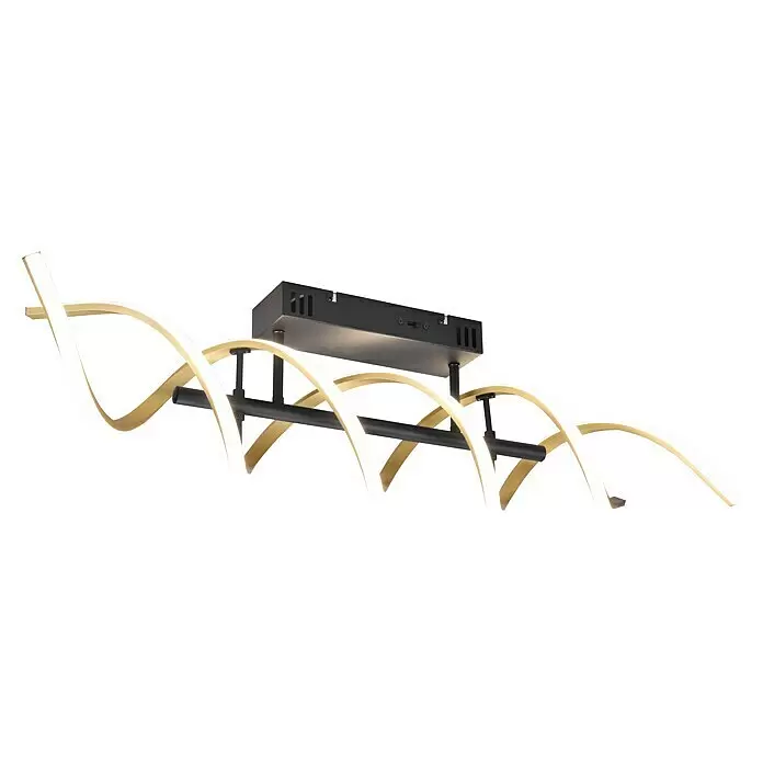 Trio Leuchten Sequence LED-Deckenleuchte - 41 W, L x B x H: 14,5 x 90 x 20,5 cm, Messing matt, Mehrfarbig - Moderne LED-Deckenleuchte mit schwarzem Rechtecksockel und goldenen spiralförmigen Lichtbändern.