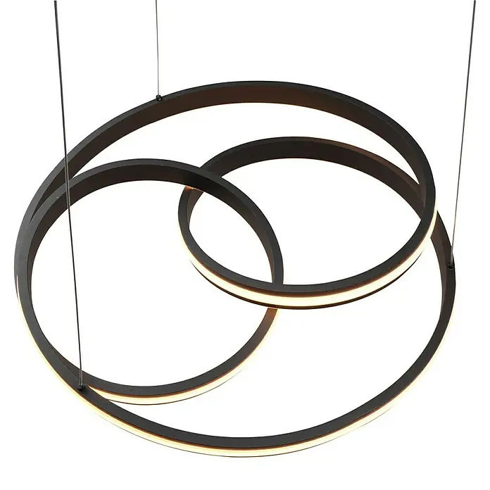 Trio Leuchten Nuria LED-Pendelleuchte rund - 60 W, Ø x H: 60 x 150 cm, Schwarz matt, Mehrfarbig - Elegante LED-Hängeleuchte mit drei ineinander verschlungenen Ringen. Das moderne Design erhellt jeden Raum mit stilvollem Licht.