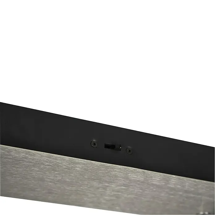 Trio Leuchten Blaze LED-Pendelleuchte - 35 W, L x B x H: 15,5 x 107,5 x 150 cm, Aluminium gebürstet, Mehrfarbig - Detailansicht eines modernen Möbels mit dunklem Rahmen und Schalter, der eine elegante und funktionale Bauweise zeigt.