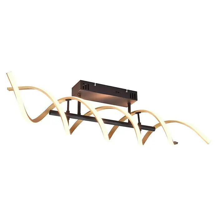 Trio Leuchten Sequence LED-Deckenleuchte - 41 W, L x B x H: 14,5 x 90 x 20,5 cm, Messing matt, Mehrfarbig - Elegante spiralförmige LED-Deckenleuchte, modernes Design mit warmweißem Licht, ideal für stilvolle Innenräume.