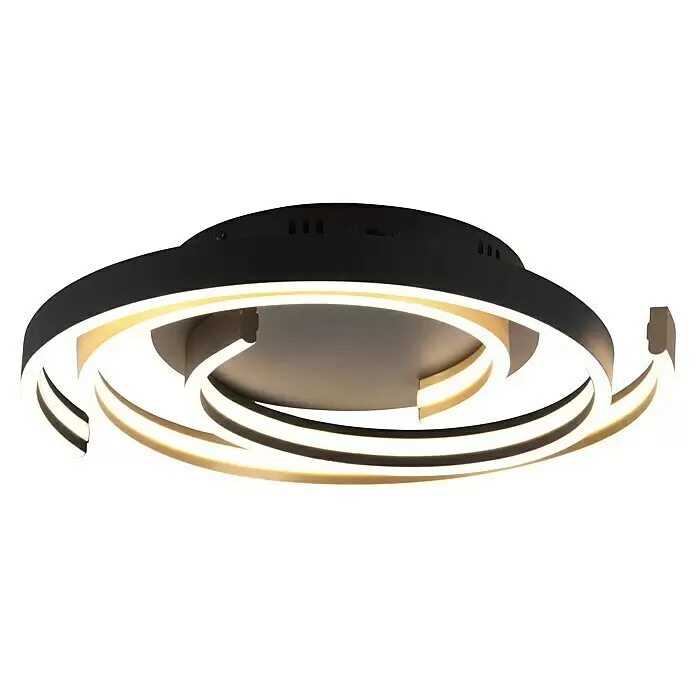 Trio Leuchten LED-Deckenleuchte rund - 58 W, Ø x H: 50 x 9 cm, Messing matt, Mehrfarbig - Diagonale Ansicht