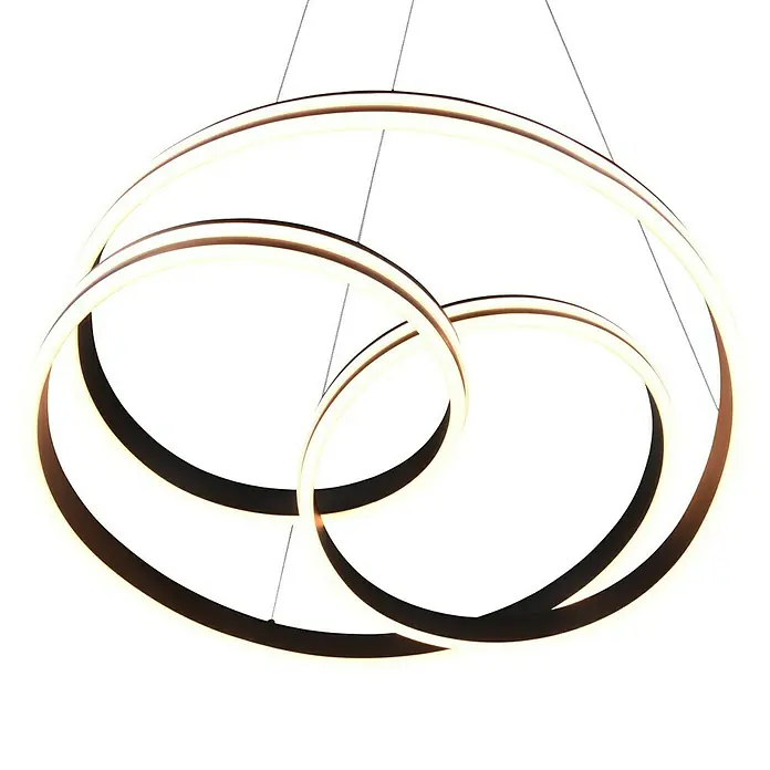 Trio Leuchten Nuria LED-Pendelleuchte rund - 60 W, Ø x H: 60 x 150 cm, Schwarz matt, Mehrfarbig - Moderne LED-Hängeleuchte mit drei ineinander verschlungenen Ringen, die ein helles, indirektes Licht erzeugt und eine elegante Atmosphäre schafft.