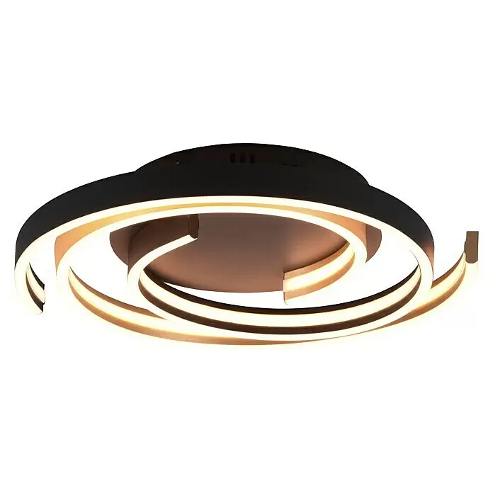 Trio Leuchten LED-Deckenleuchte rund - 58 W, Ø x H: 50 x 9 cm, Messing matt, Mehrfarbig - Diagonale Ansicht