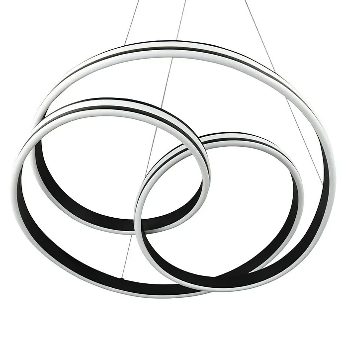 Trio Leuchten Nuria LED-Pendelleuchte rund - 60 W, Ø x H: 60 x 150 cm, Schwarz matt, Mehrfarbig - Moderne LED-Hängeleuchte mit drei ineinandergreifenden Ringen in Schwarz und Weiß, ideal für stilvolle Innenräume.