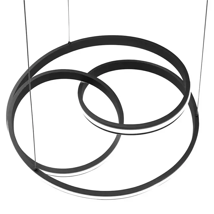 Trio Leuchten Nuria LED-Pendelleuchte rund - 60 W, Ø x H: 60 x 150 cm, Schwarz matt, Mehrfarbig - Elegante LED-Hängeleuchte mit drei ineinander verschlungenen Ringen, die ein modernes und stilvolles Ambiente schafft.