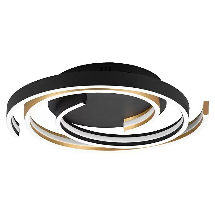 Trio Leuchten LED-Deckenleuchte rund - 58 W, Ø x H: 50 x 9 cm, Messing matt, Mehrfarbig - Diagonale Ansicht