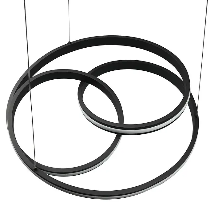 Trio Leuchten Nuria LED-Pendelleuchte rund - 60 W, Ø x H: 60 x 150 cm, Schwarz matt, Mehrfarbig - Moderne Hängelampe mit drei ineinander verschlungenen Ringen. Das Design ist in Schwarz gehalten und verfügt über integrierte LED-Streifen.