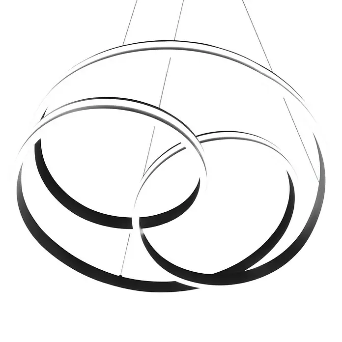 Trio Leuchten Nuria LED-Pendelleuchte rund - 60 W, Ø x H: 60 x 150 cm, Schwarz matt, Mehrfarbig - Moderne LED-Hängeleuchte mit drei ineinander verschlungenen Ringen. Stilvolle Beleuchtung für ein modernes Ambiente.
