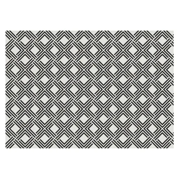 Alfombra de vinilo Living geométrica - Negro, 200 x 140 cm - Elegante patrón de alfombra con líneas dobles que se cruzan, creando un diseño moderno y elegante para cualquier habitación.