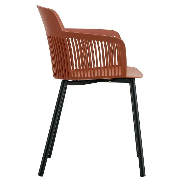 Silla de jardín Beretta - 60 x 51 x 80 cm, Terracota, Polipropileno - Silla de terracota con reposabrazos y estructura metálica negra, ideal para interiores y exteriores.