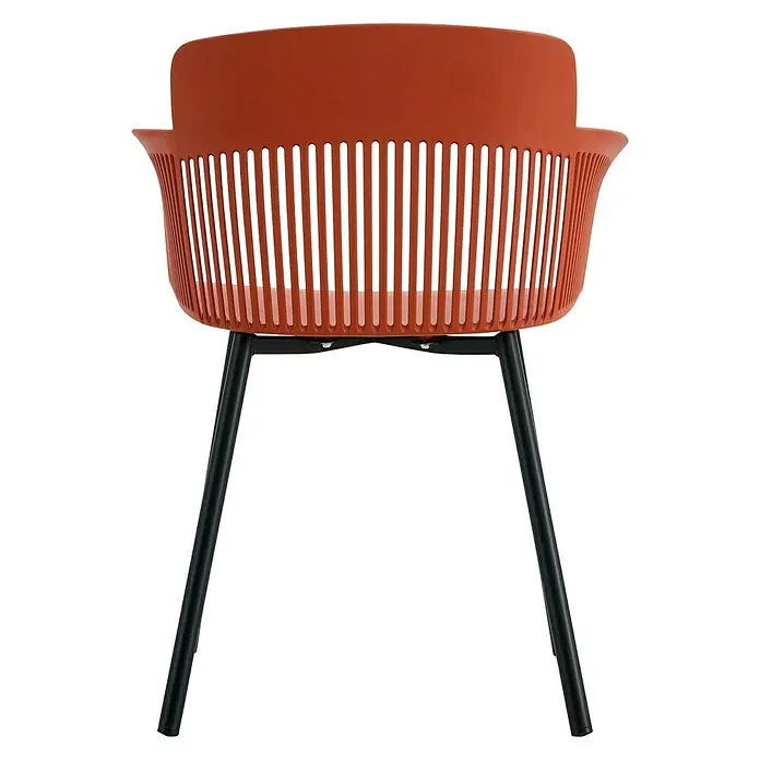 Silla de jardín Beretta - 60 x 51 x 80 cm, Terracota, Polipropileno - Moderna silla color cobre con patas metálicas negras y esbeltas, con un diseño calado para interiores.