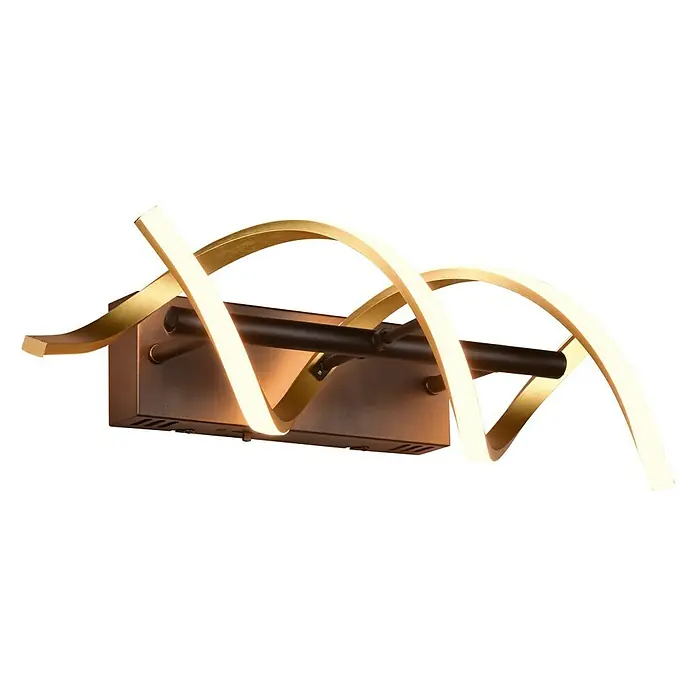 Trio Leuchten Sequence LED-Wandleuchte - 22 W, L x B x H: 20,5 x 13,5 x 47 cm, Messing matt, Mehrfarbig - Elegante Wandleuchte mit geschwungenen goldenen Akzenten und integrierter LED-Beleuchtung für stilvolle Akzente im Raum.