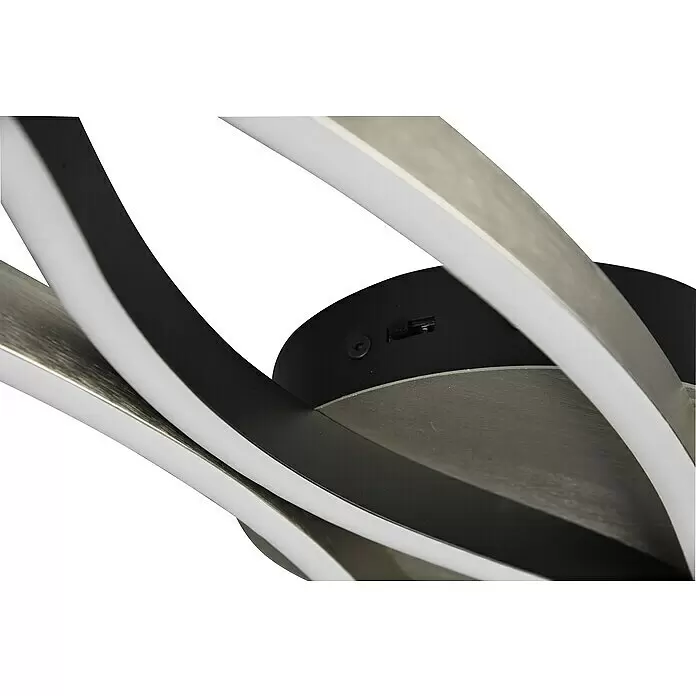 Trio Leuchten Blaze LED-Deckenleuchte - 35 W, L x B x H: 18 x 107,5 x 7 cm, Aluminium gebürstet, Mehrfarbig - Moderne Leuchte mit geschwungenen Elementen in gebürstetem Silber und Schwarz, integrierten weißen LED-Streifen und einem Schalter.