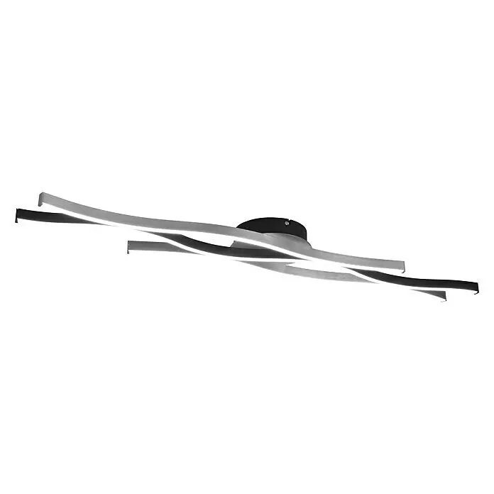 Trio Leuchten Blaze LED-Deckenleuchte - 35 W, L x B x H: 18 x 107,5 x 7 cm, Aluminium gebürstet, Mehrfarbig - Moderne LED-Deckenleuchte mit schwarzem Sockel und verschlungenen silbernen und schwarzen Lichtstreifen, die weißes Licht ausstrahlen.
