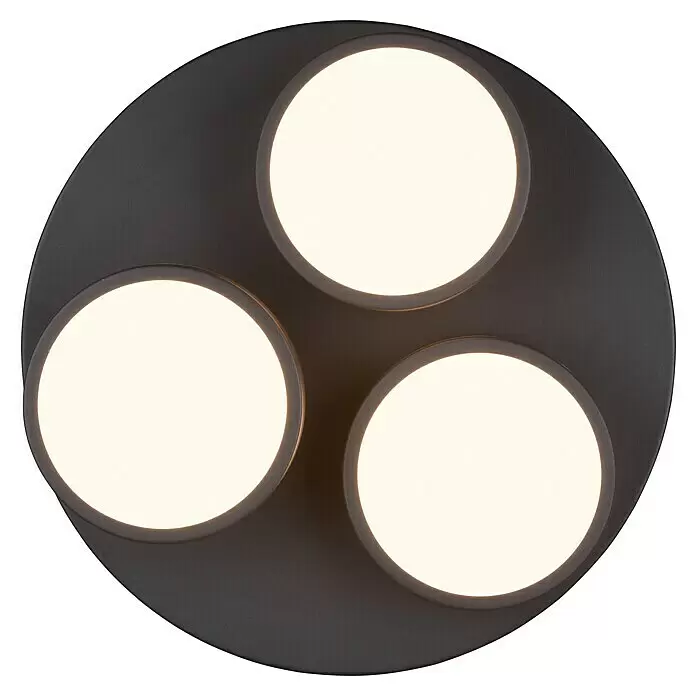 Trio Leuchten LED-Deckenleuchte rund - 8,5 W, Ø x H: 35 x 13 cm, Anthrazit, Warmweiß - Dunkelgraue runde Deckenleuchte mit drei beleuchteten LED-Leuchten.