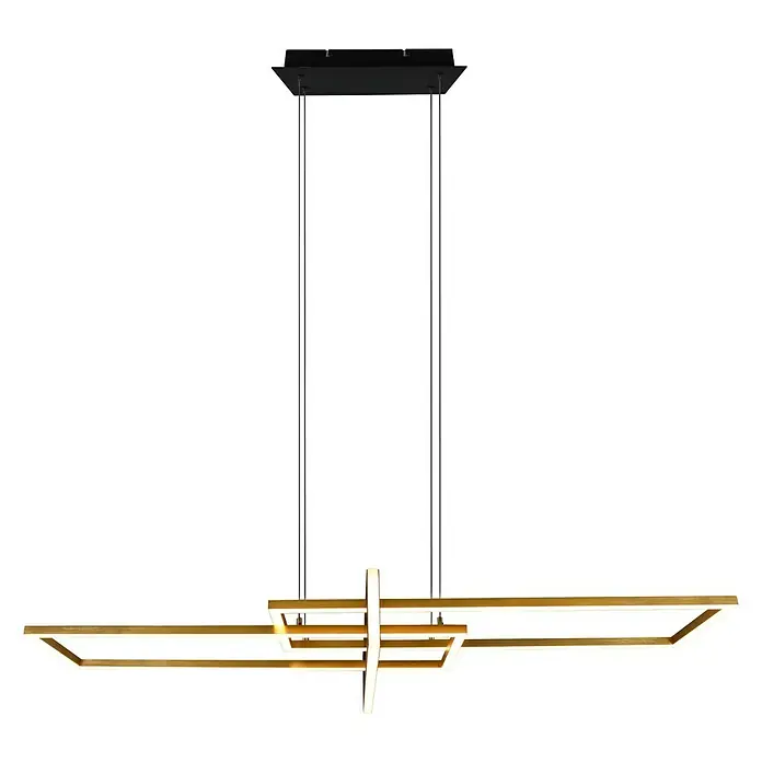 Trio Leuchten LED-Pendelleuchte Salinas - 34 W, L x B x H: 40 x 110 x 150 cm, Messing-matt, Warmweiß - Moderne LED-Hängeleuchte mit goldfarbenen, rechteckigen Elementen und minimalistischem Design für stilvolle Beleuchtung.
