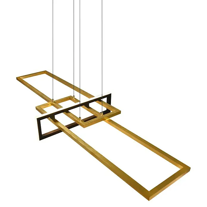 Trio Leuchten LED-Pendelleuchte Salinas - 34 W, L x B x H: 40 x 110 x 150 cm, Messing-matt, Warmweiß - Elegante rechteckige LED-Hängeleuchte in Goldoptik. Modernes Design für stilvolle Innenräume mit angenehmer Beleuchtung.