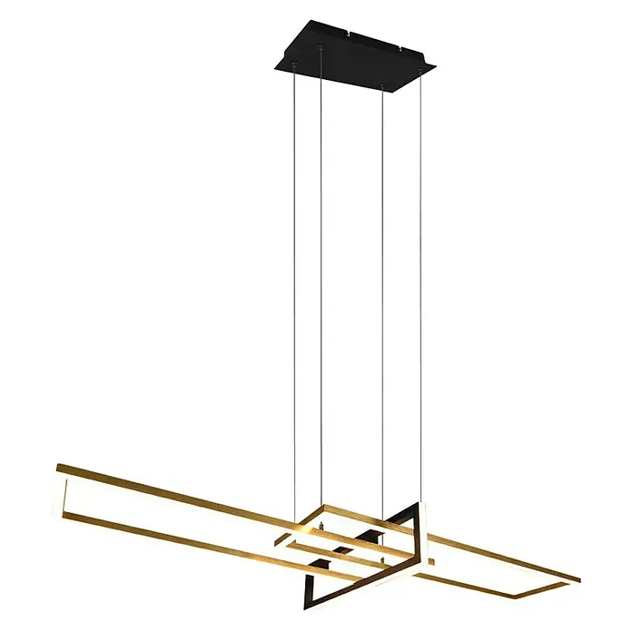 Trio Leuchten LED-Pendelleuchte Salinas - 34 W, L x B x H: 40 x 110 x 150 cm, Messing-matt, Warmweiß - Moderne Hängeleuchte mit rechteckigen, golden umrandeten LED-Leuchten und schwarzem Baldachin. Stilvolle Beleuchtung für jeden Raum.