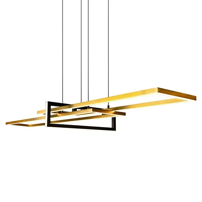 Trio Leuchten LED-Pendelleuchte Salinas34 W, L x B x H: 40 x 110 x 150 cm, Messing-matt, Warmweiß - Rechteckige Goldene Hängeleuchte mit LED-Beleuchtung. Das Design ist modern und minimalistisch. Ein echter Hingucker.